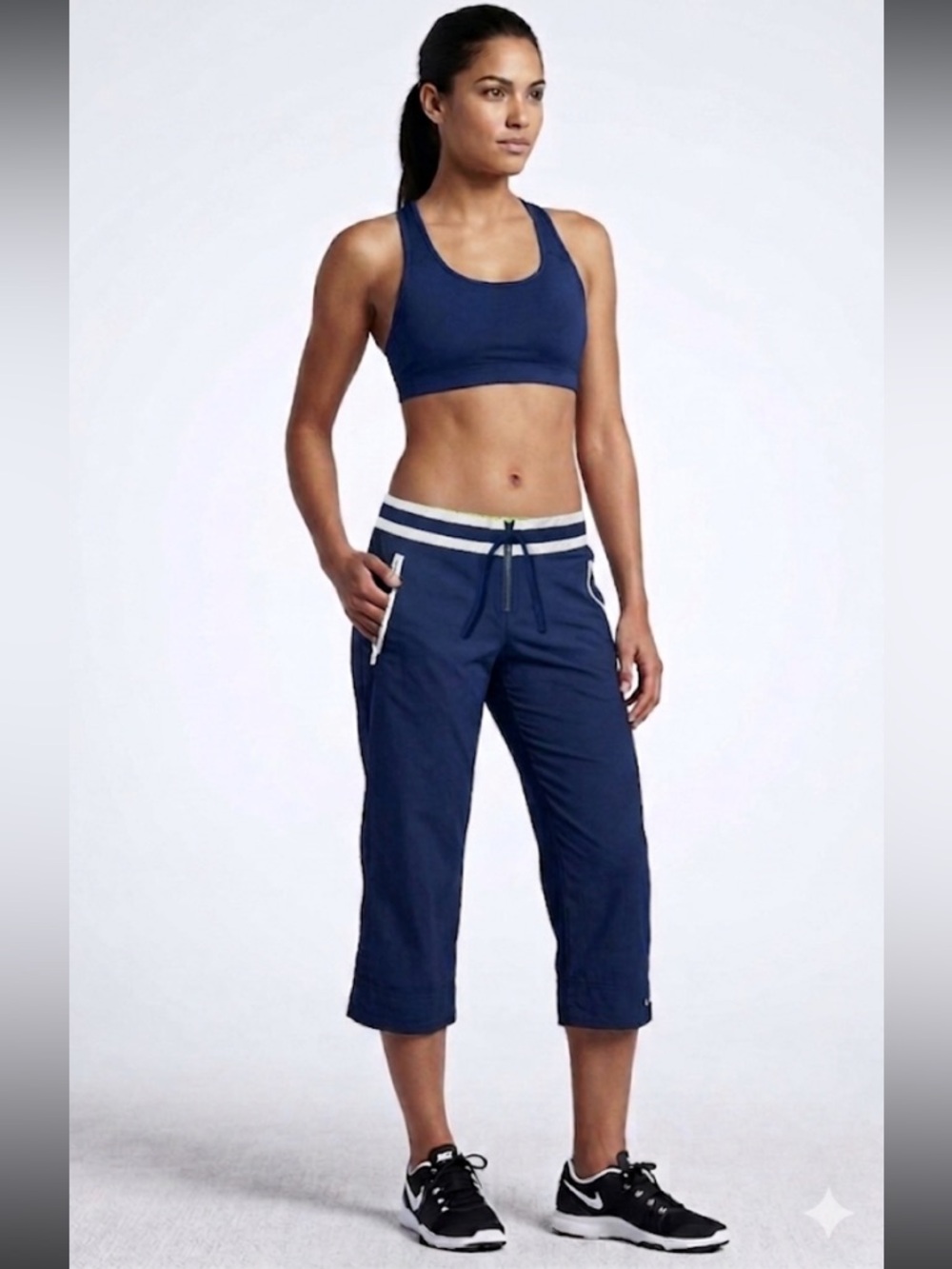 Y2K Nike Navy Capris Size Medium Zippered Pockets Retro 72 Patch